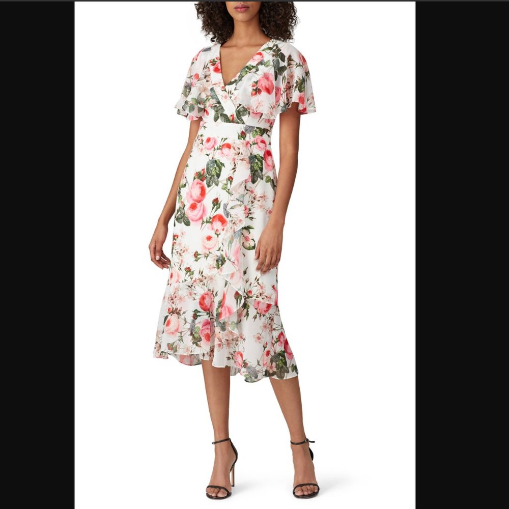 NWT Adrianna Papell Ivory Pink Multi Floral Dress